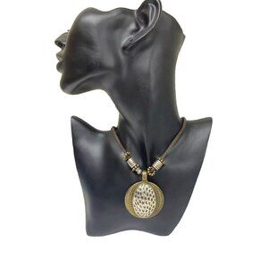 Premier Designs Cordova Necklace Pendant Brass Silvertone Leopard Cheetah